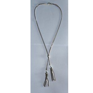 Silver and black knot tassel necklace
